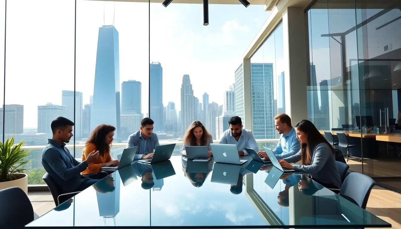 diverse software development team collaborating in a modern Chicago office.